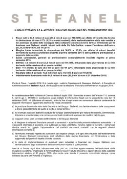 01.08.2016 il cda di stefanel s.p.a. approva i risultati consolidati del