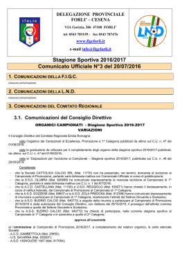 Stagione Sportiva 2016/2017 Comunicato Ufficiale N°3