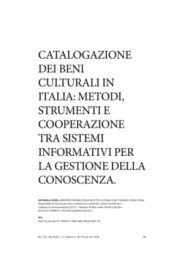 catalogazione dei beni culturali in italia: metodi