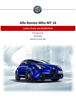 Listino Alfa Romeo Mito MY 2016 del 02 agosto 2016