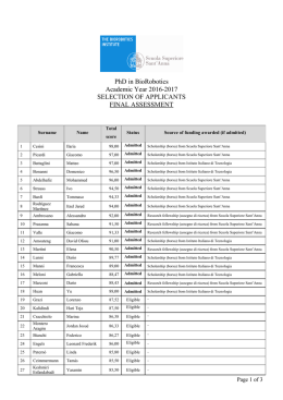 PhD in BioRobotics Academic Year 2016