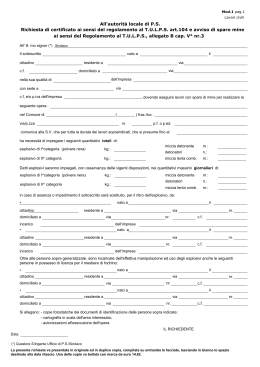All`autorit&agrave; locale di P.S. Richiesta di certificato ai sensi del