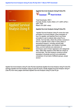 Applied Survival Analysis Using R (Use R!) By Dirk F. Moore PDF