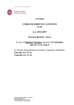AVVISO CORSO DI DIRITTO CANONICO (A-Z) A.A. 2016