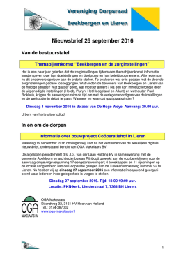 Nieuwsbrief 26 september 2016 - Dorpsraad Beekbergen en Lieren