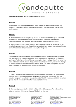 GENERAL TERMS OF SUPPLY, SALES AND