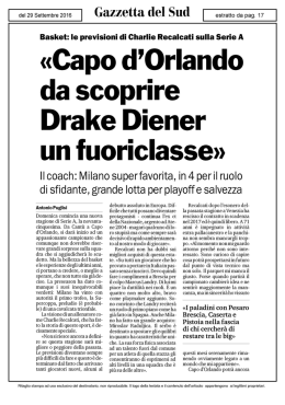 «Capo d`Orlati da scoprire Drake Diener un fuoriclasse»