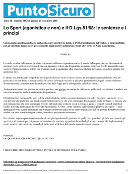 Stampa - Lo Sport (agonistico e non) e il D.Lgs.81/08: le sentenze