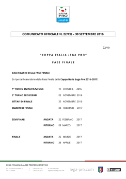 COMUNICATO UFFICIALE N. 22/CIt &ndash; 30 SETTEMBRE