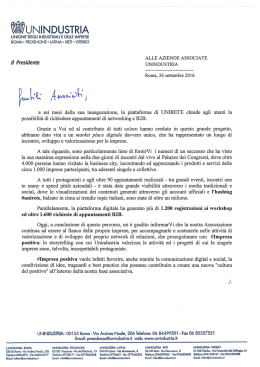 Lettera del Presidente di Unindustria Maurizio Stirpe