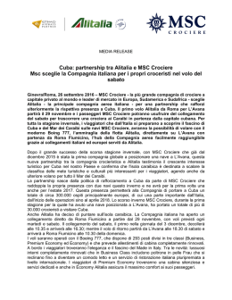 Cuba: partnership tra Alitalia e MSC Crociere Msc sceglie la