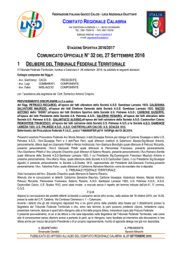 Comunicato Ufficiale n. 32 del 27 Settembre 2016