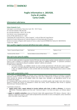 Foglio informativo n. 265/026. Carta di credito. Carta Credit.