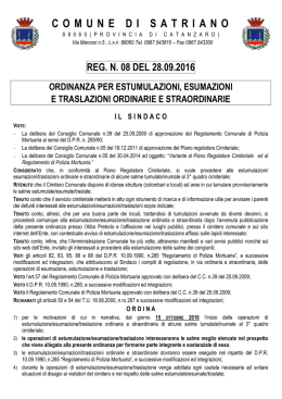 reg. n. 08 del 28.09.2016 ordinanza per estumulazioni, esumazioni