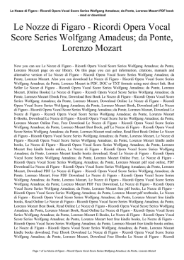 Le Nozze di Figaro - Ricordi Opera Vocal Score Series Wolfgang
