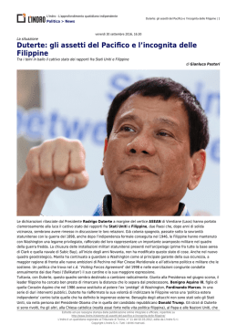 Duterte: gli assetti del Pacifico e l`incognita delle Filippine