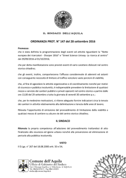 ORDINANZA PROT. N&deg; 147 del 28 settembre 2016