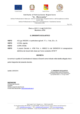 Prot. n. 6993/2.1.b del 28/09/2016 Decreto n. 4761