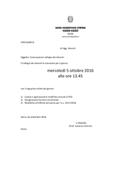 mercoled&igrave; 5 ottobre 2016 alle ore 13.45