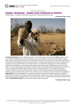 Sudan, Amnesty: `Usate armi chimiche in Darfur`