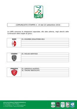 COMUNICATO STAMPA n. 14 del 23 settembre 2016