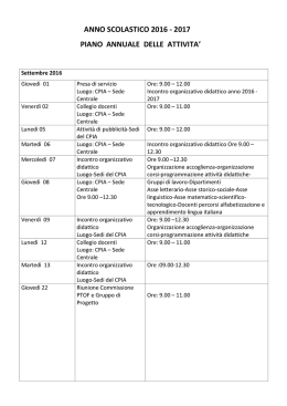 Piano delle attivit&agrave; 2016-2017