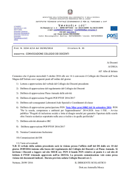 OGGETTO: CONVOCAZIONE COLLEGIO DEI DOCENTI