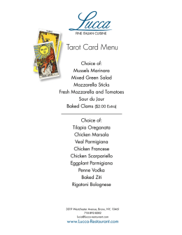 Tarot Card Menu - Lucca Restaurant