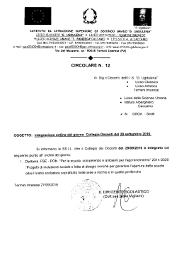 Circolare n. 12 Integrazione O.d.g. collegio del 29.9