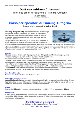 Dott.ssa Adriana Cuccaroni Corso per operatori di Training Autogeno
