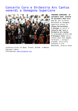 Concerto Coro e Orchestra Ars Cantorum venerdì a