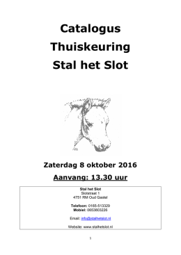 Catalogus Thuiskeuring Stal het Slot 8-oktober-2016