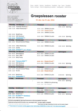 Lesrooster  - Warren`s Sportinstituut