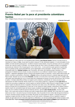 Premio Nobel per la pace al presidente colombiano Santos