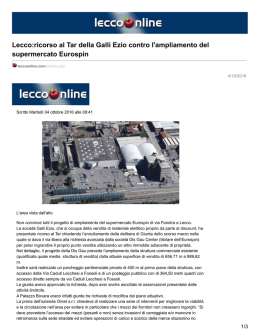 Lecco:ricorso al Tar della Galli Ezio contro l`ampliamento del