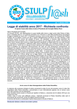 Legge di stabilit&agrave; anno 2017 - Richiesta confronto