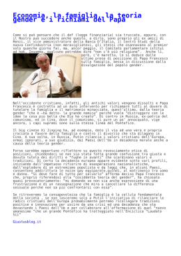Economia, la famiglia, la teoria gender e i richiami del Papa