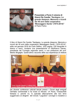 Presentato a Pavia il volume di Gianni De Candia