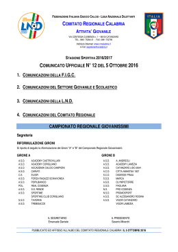 Comunicato Ufficiale n. 12 del 5 Ottobre 2016