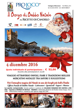 Domenica 4 Dicembre 2016 Il Borgo di Babbo Natale al RICETTO