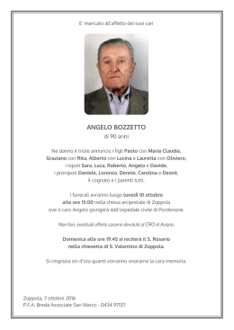 Angelo Bozzetto - Annunci Funebri