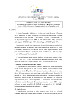 Avviso d`asta ad unico incanto per l`appalto della rivendita generi di