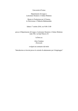 Università di Torino Dipartimento di Lingue e Letterature Straniere e