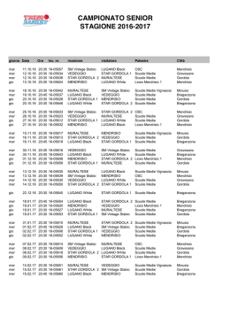 CAMPIONATO SENIOR STAGIONE 2016-2017 - Vedeggio