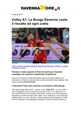 Volley A1: La Bunge Ravenna vuole il riscatto ad