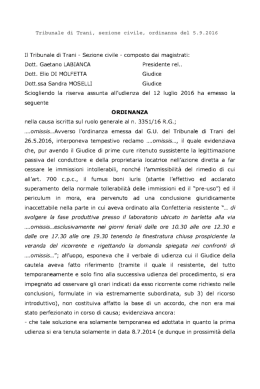 Tribunale di Trani, sezione civile, ordinanza del 5.9.2016