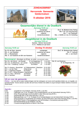 9 oktober 2016 Gezamenlijke dienst in de Oostkerk. Jeugddienst in