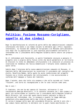 Politica: Fusione Rossano-Corigliano, appello ai due sindaci