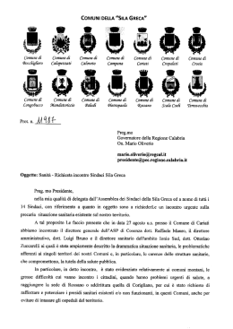 lettera inviata all`on. mario oliverio