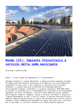 Rende (CS): Impianto fotovoltaico a servizio della sede municipale